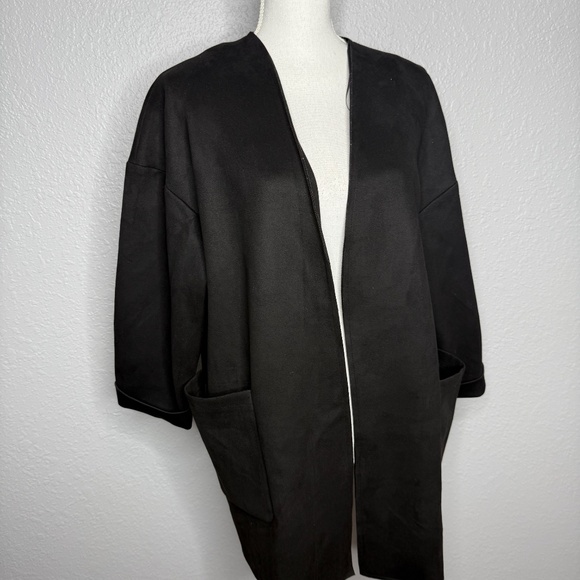Zara Women's Small  Black Long sleeve Pockets open Front Overcoat Blazer -cp - Picture 2 of 9